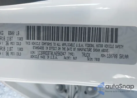 2020 Ram 1500 Big Horn 4X2 6'4 Box из США, поврежденный, VIN 1C6RREBT0LN256347